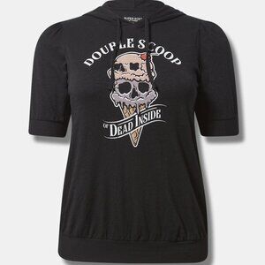 Torrid Double Scoop Super Soft Slub Short Sleeve Hoodie Size 3 Dead Inside Goth